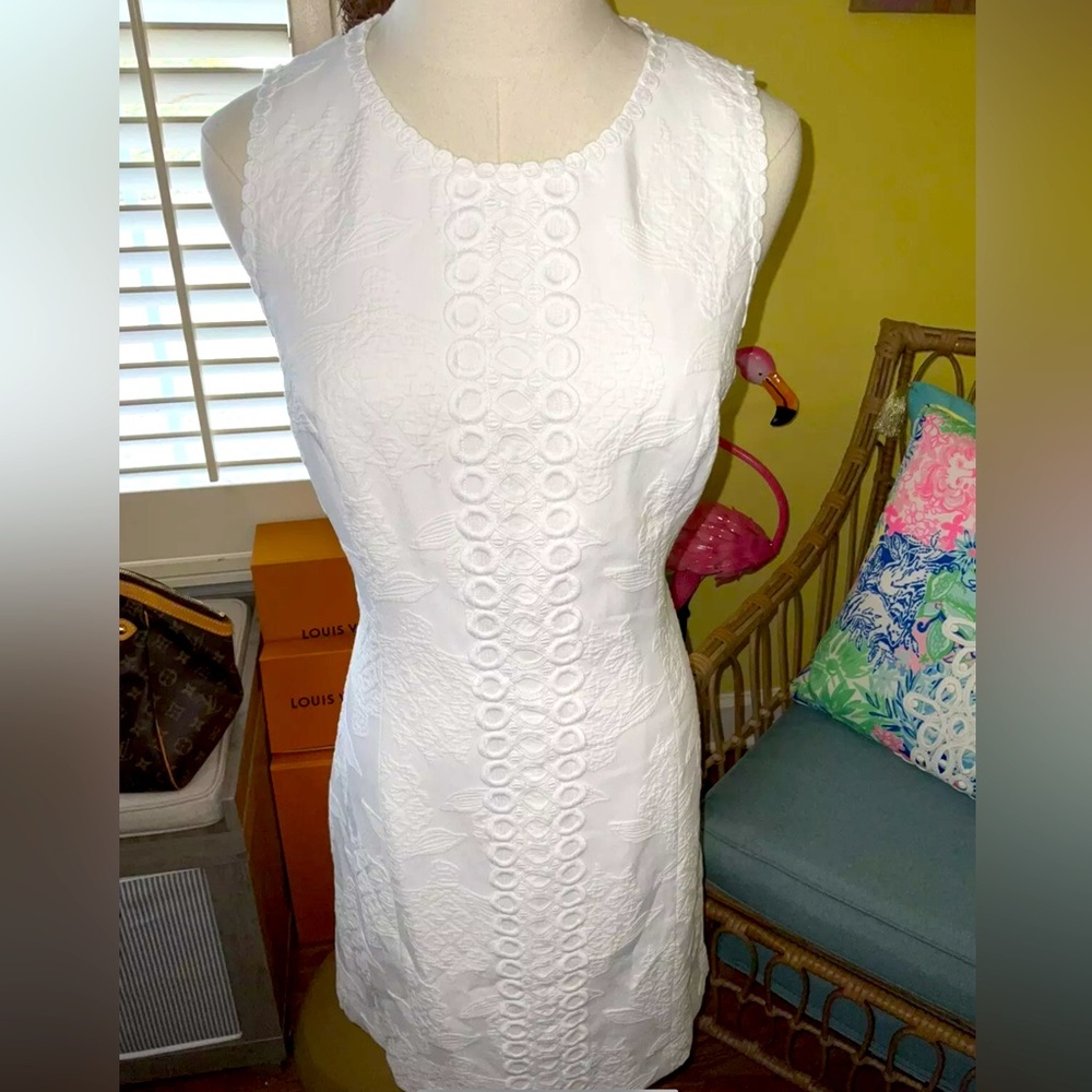 Lilly Pulitzer NWT Mila Stretch Shift White Turtle Pucker Size 2,10 - Picture 5 of 6